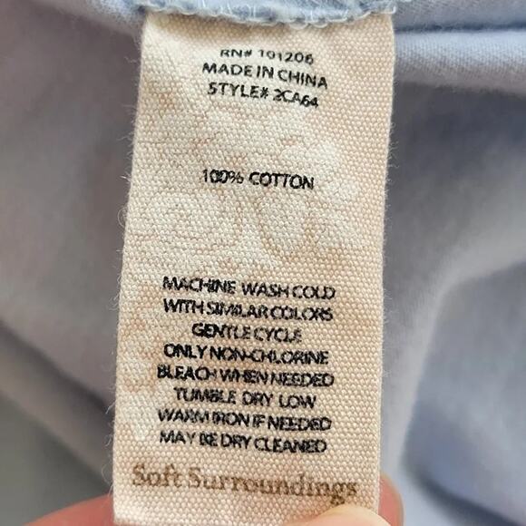 Soft Surroundings Light Blue Long Sleeve Top Cotton Women Size M Relaxed V Neck - Picture 10 of 10